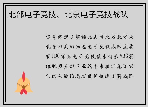 北部电子竞技、北京电子竞技战队